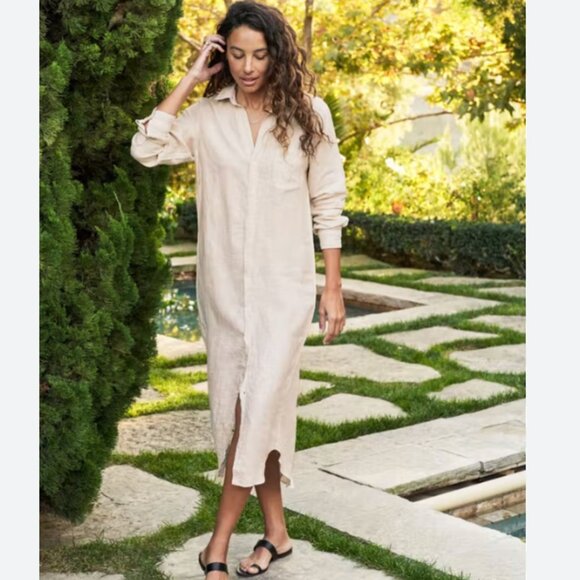 Frank & Eileen Rory Long Sleeve Linen Shirtdress dress Size: XL Sand - Picture 2 of 16